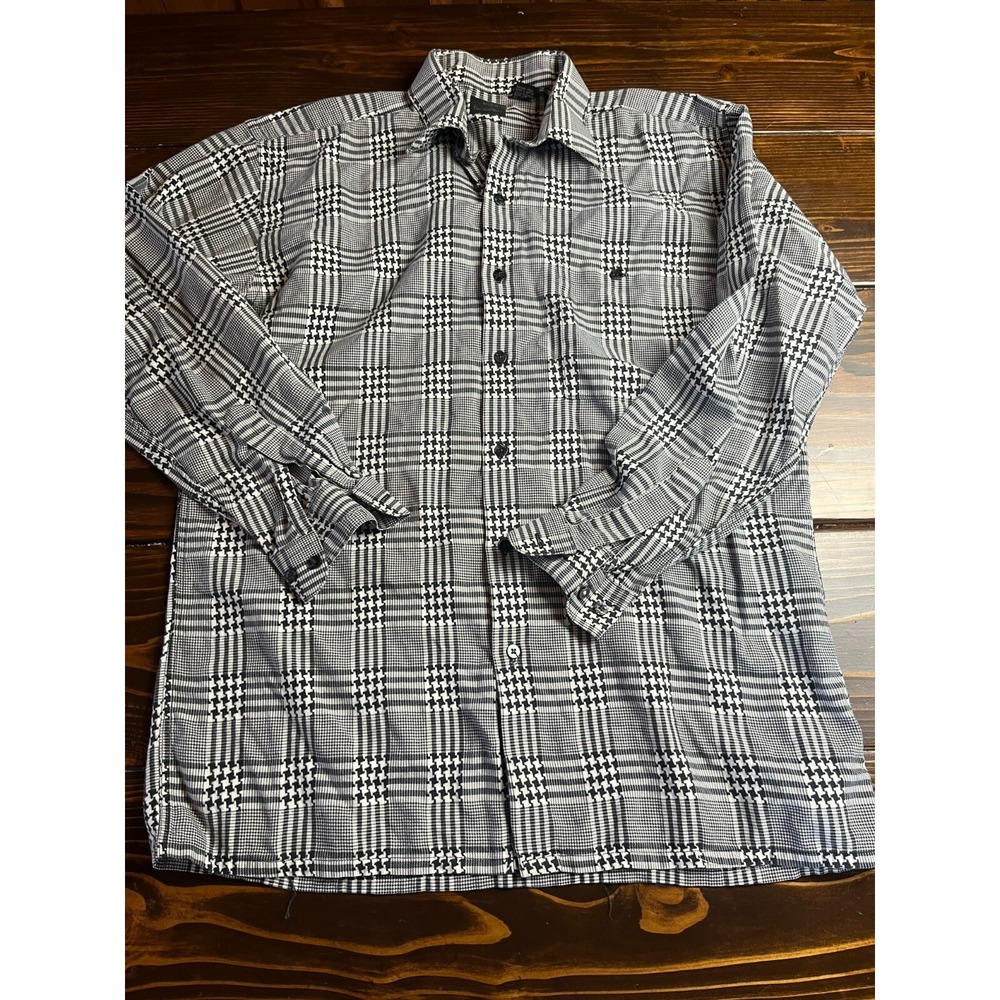 Countess Mara Shirt Men's Size Medium Black White Plaid Vintage Button Up